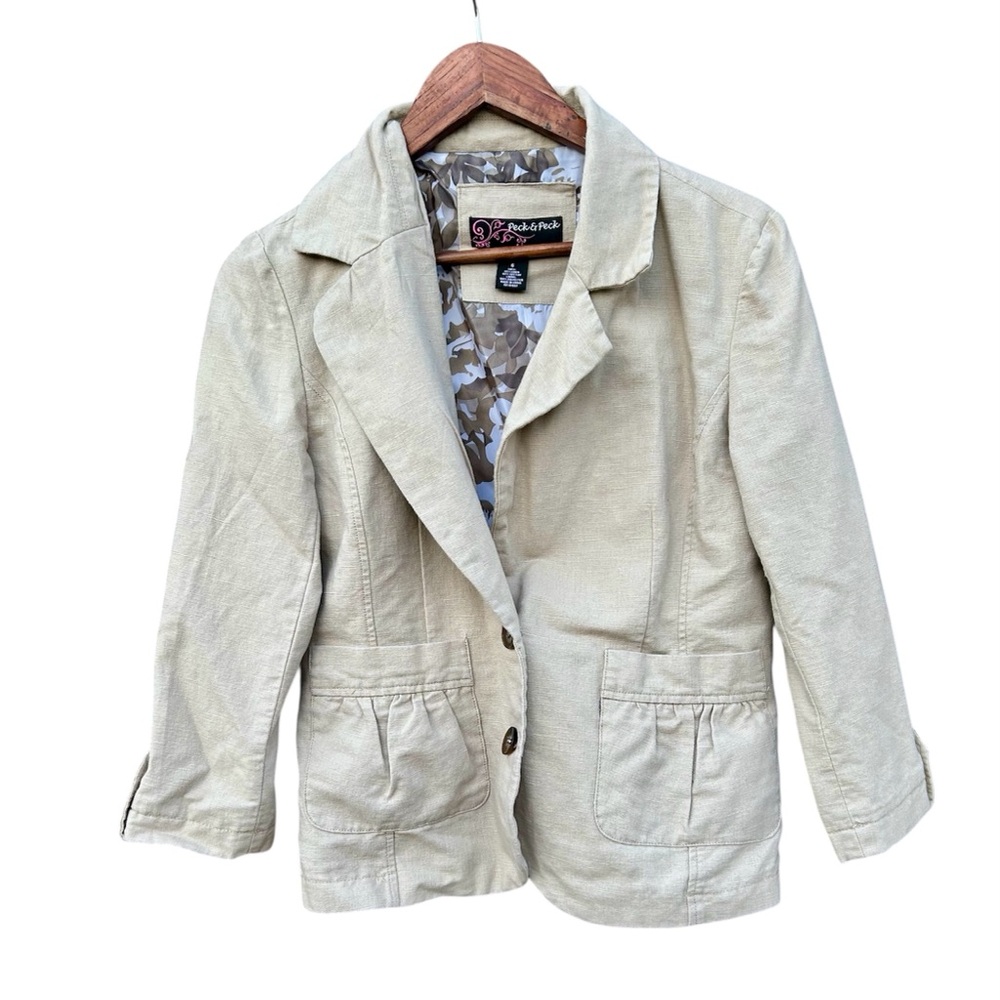 Peck & Peck Jacket Coat Peplum Light Khaki Sz. 6